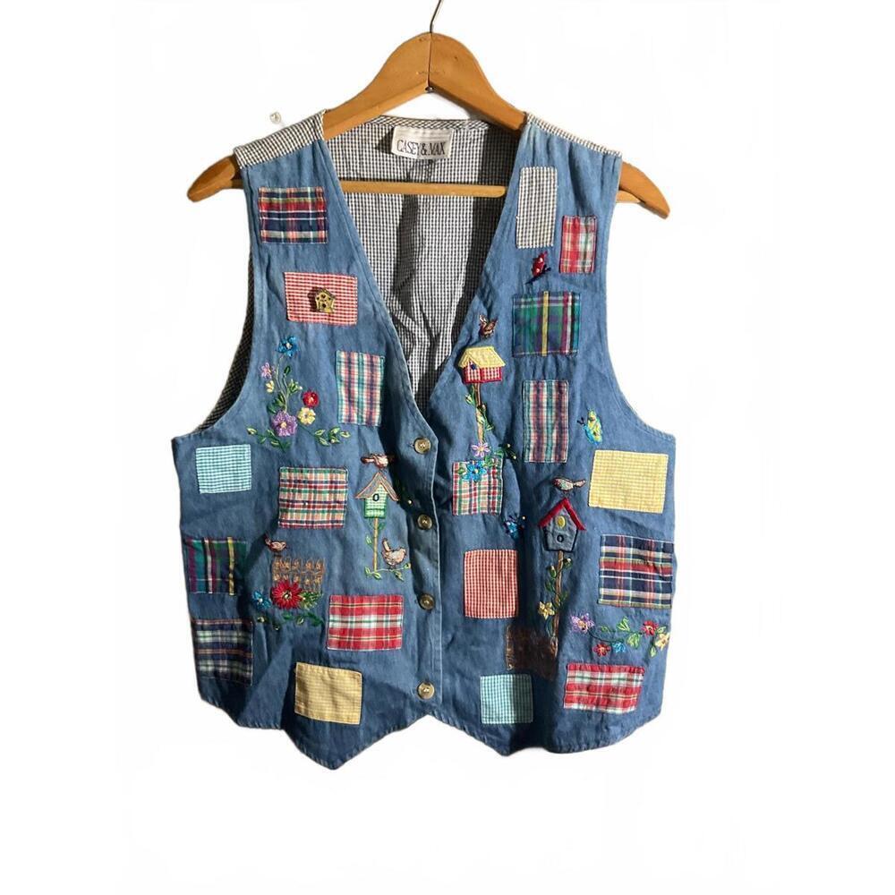 Vintage Embroidered Patchwork Vest by Casey & Max M/Large